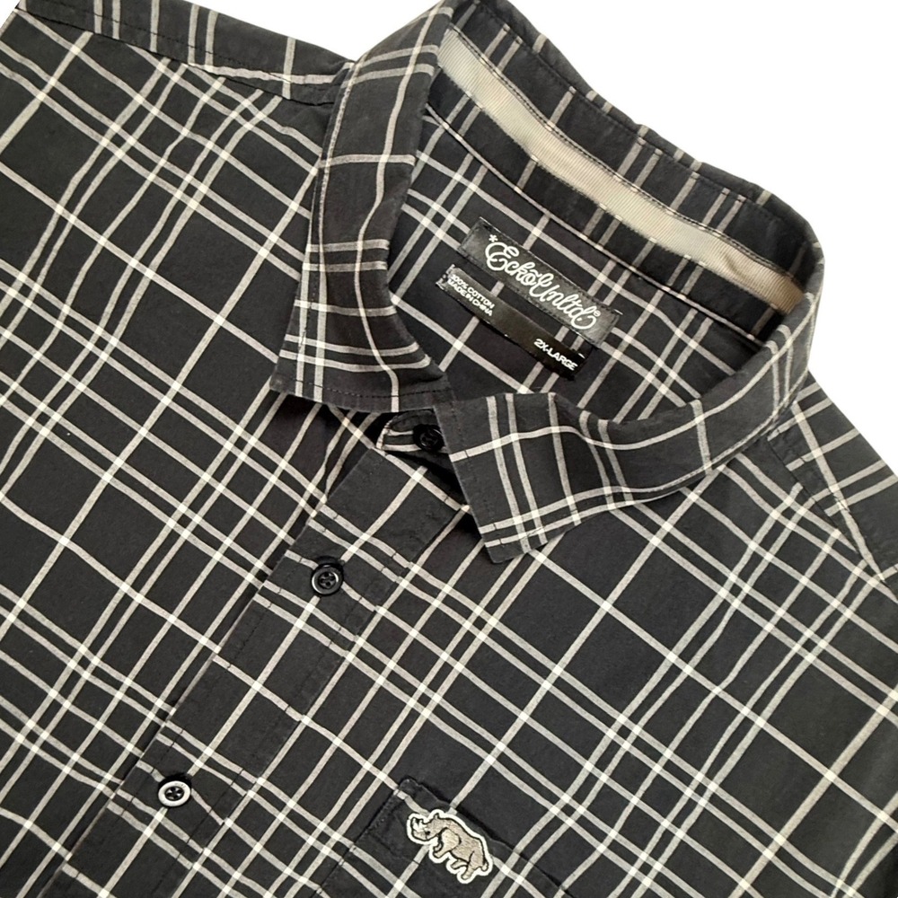 Ecko Unltd Mens 2XL Black White Plaid Cotton ShortSleeve Button Down Rhino Shirt